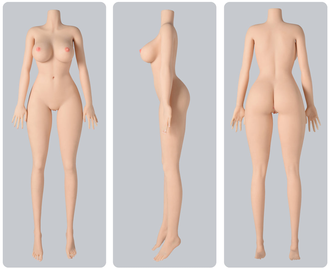 Weibliche Sexpuppe, drei Ansichten.