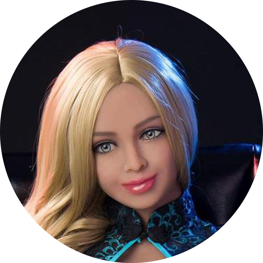 Blonde Sexpuppe mit blauem Kleid