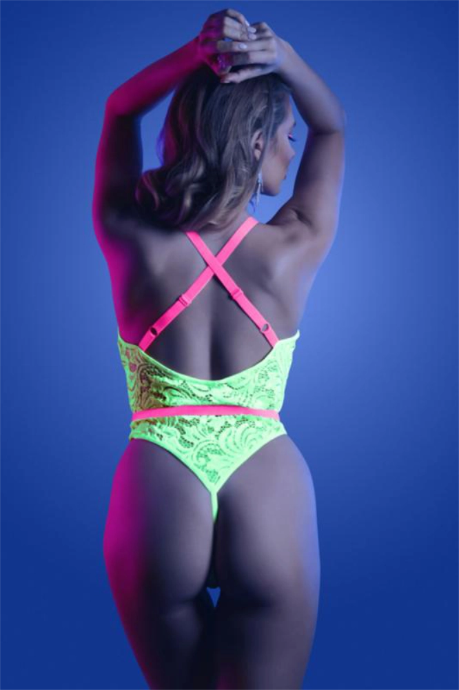 SPOTLIGHT - Body aus elastischer Spitze mit Druckknopfverschluss - Neongrün