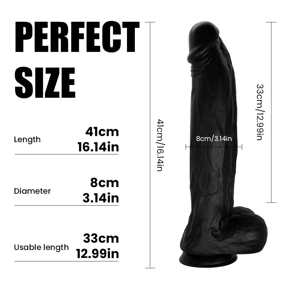 Schwarzer Dildo mit Größenangaben