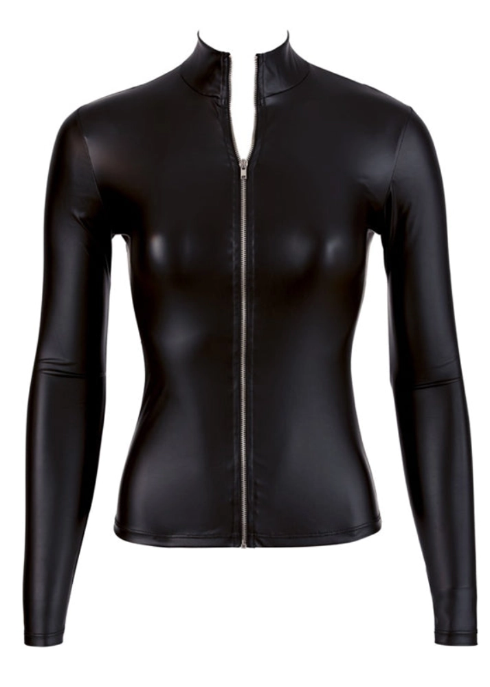 Wetlook Langarm-Top mit Zipper