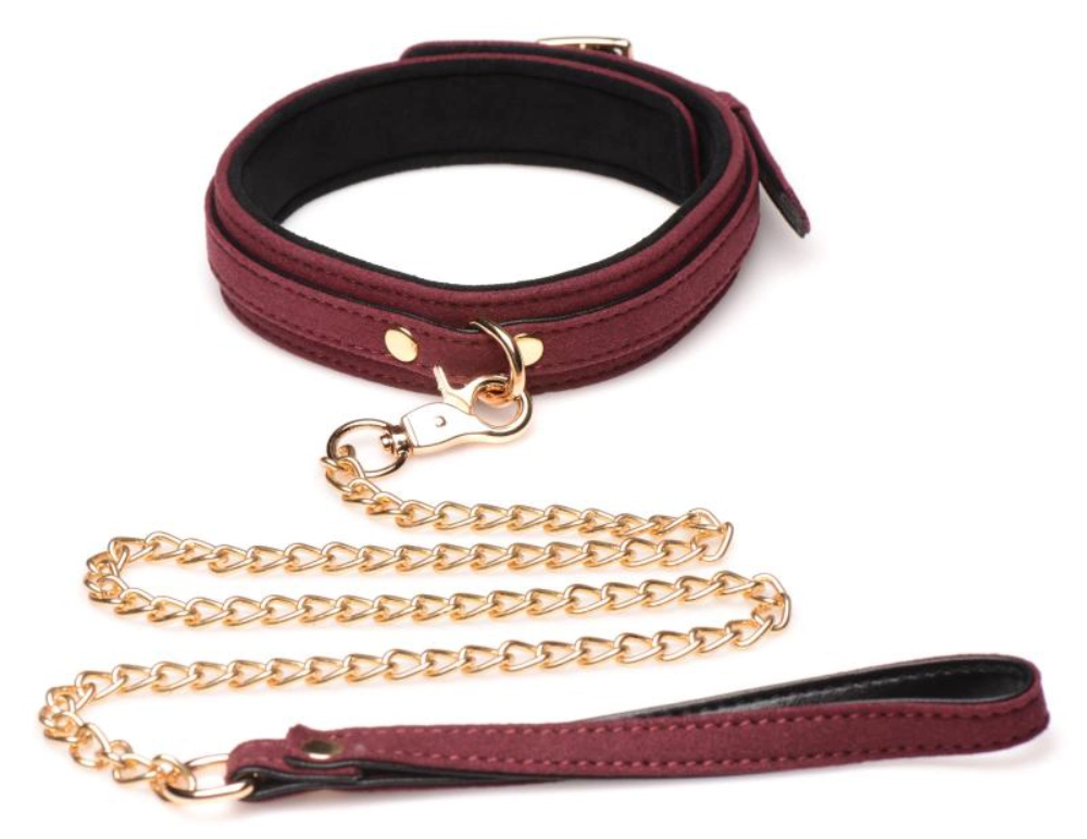 6-teiliges BDSM-Wildleder-Fessel-Set mit Halsband und Riemen - Burgandy