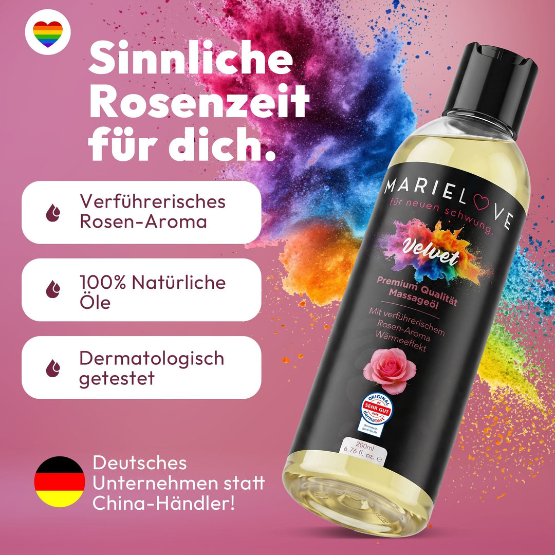 Marielove Velvet Premium Massageöl mit Rosen-Aroma, 200 ml