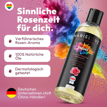 Marielove Velvet Premium Massageöl mit Rosen-Aroma, 200 ml