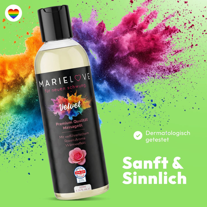 Marielove Velvet Premium Massageöl mit Rosen-Aroma, 200 ml