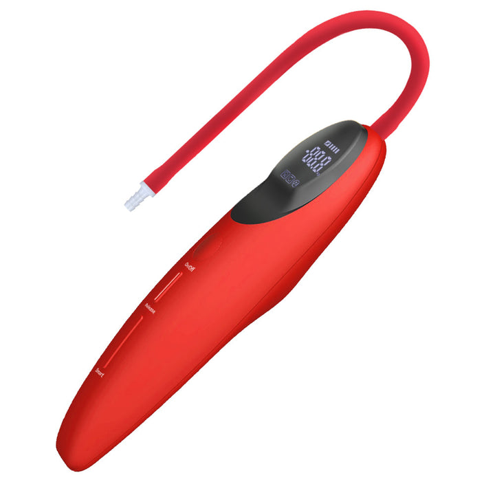 Rotes Gerät mit Display und Schlauch