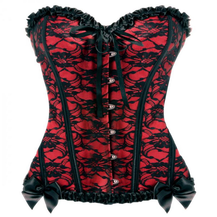 Scarlet Seduction Spitzenkorsett & Tanga - Schwarz/Rot