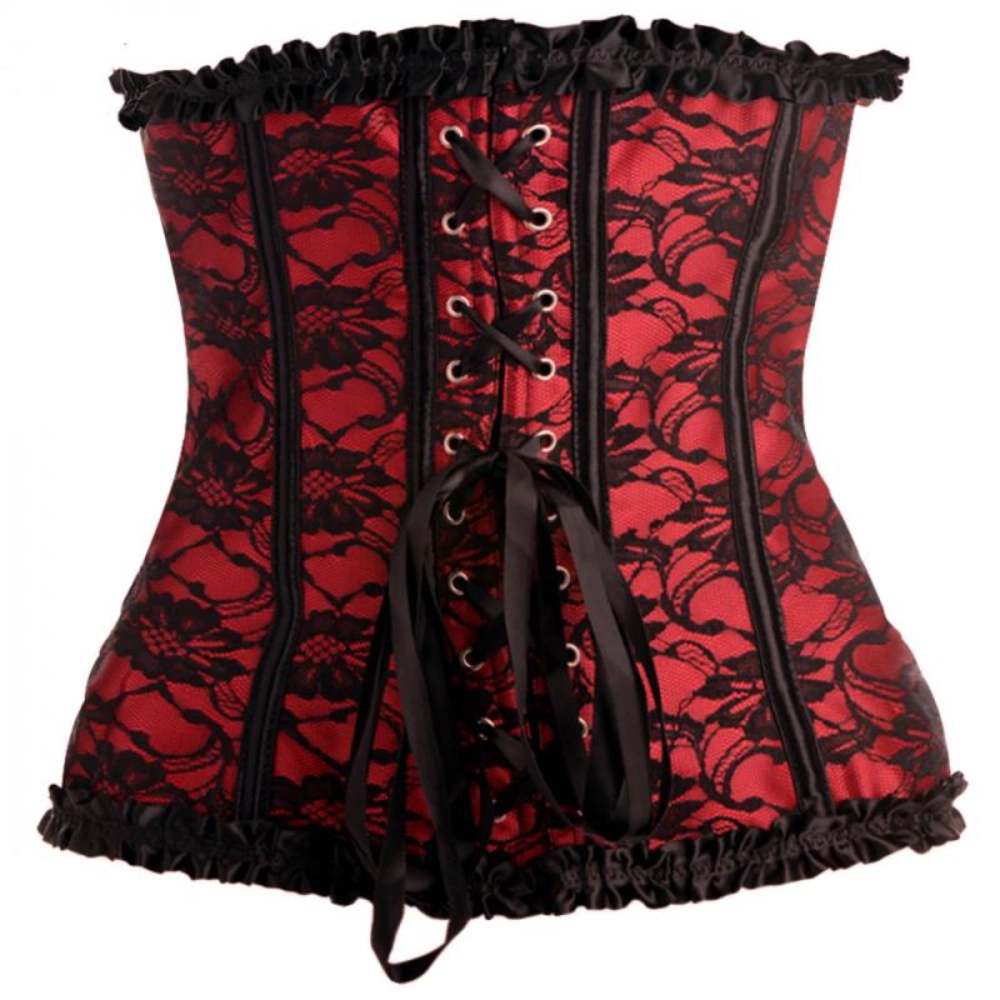 Scarlet Seduction Spitzenkorsett & Tanga - Schwarz/Rot