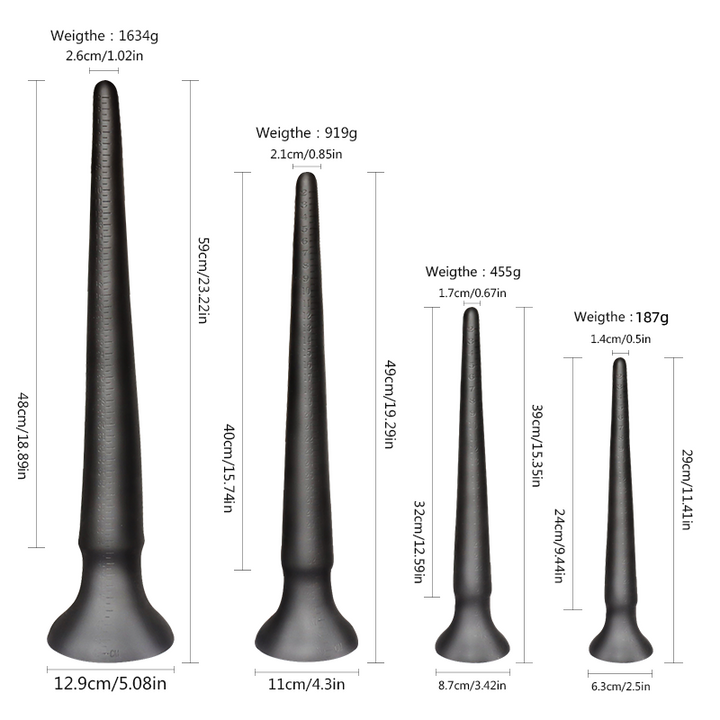 Vier unterschiedlich große Dildos