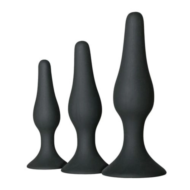 Easytoys Analplugs Easytoys Analplug Set für Anales Training, mit Standfuß, Schwarze Buttplugs, Analstöpsel diskret bestellen bei marielove