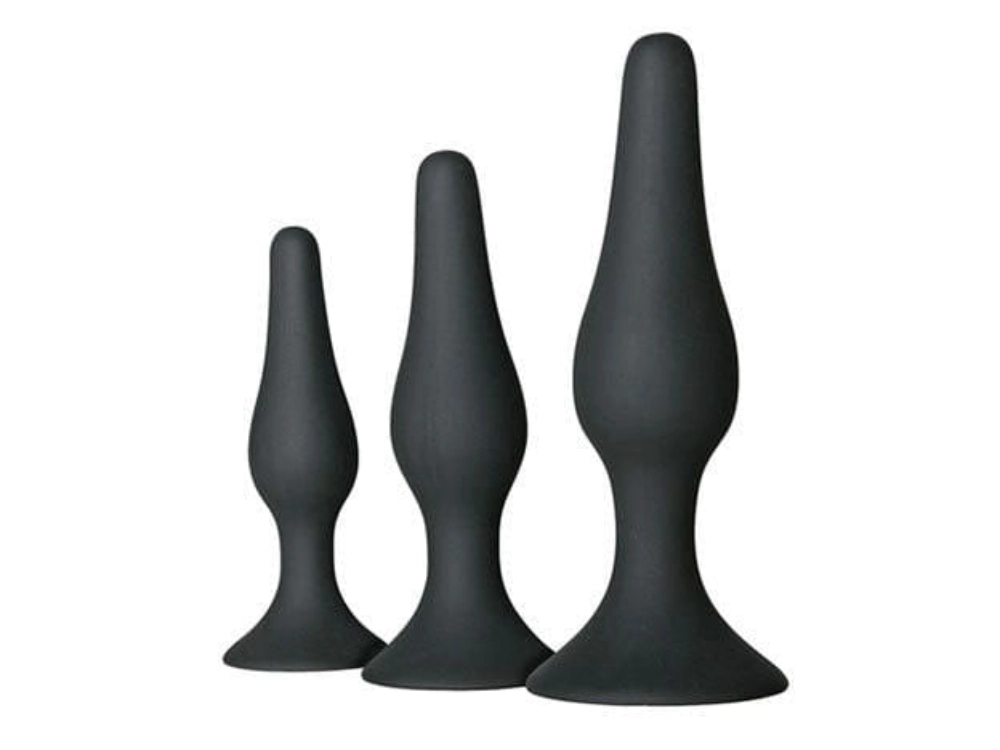 Easytoys Analplugs Easytoys Analplug Set für Anales Training, mit Standfuß, Schwarze Buttplugs, Analstöpsel diskret bestellen bei marielove