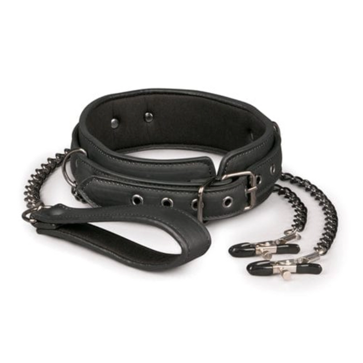 Easytoys Halsbänder Default Easytoys BDSM Halsband Lederhalsband mit Nippelketten diskret bestellen bei marielove