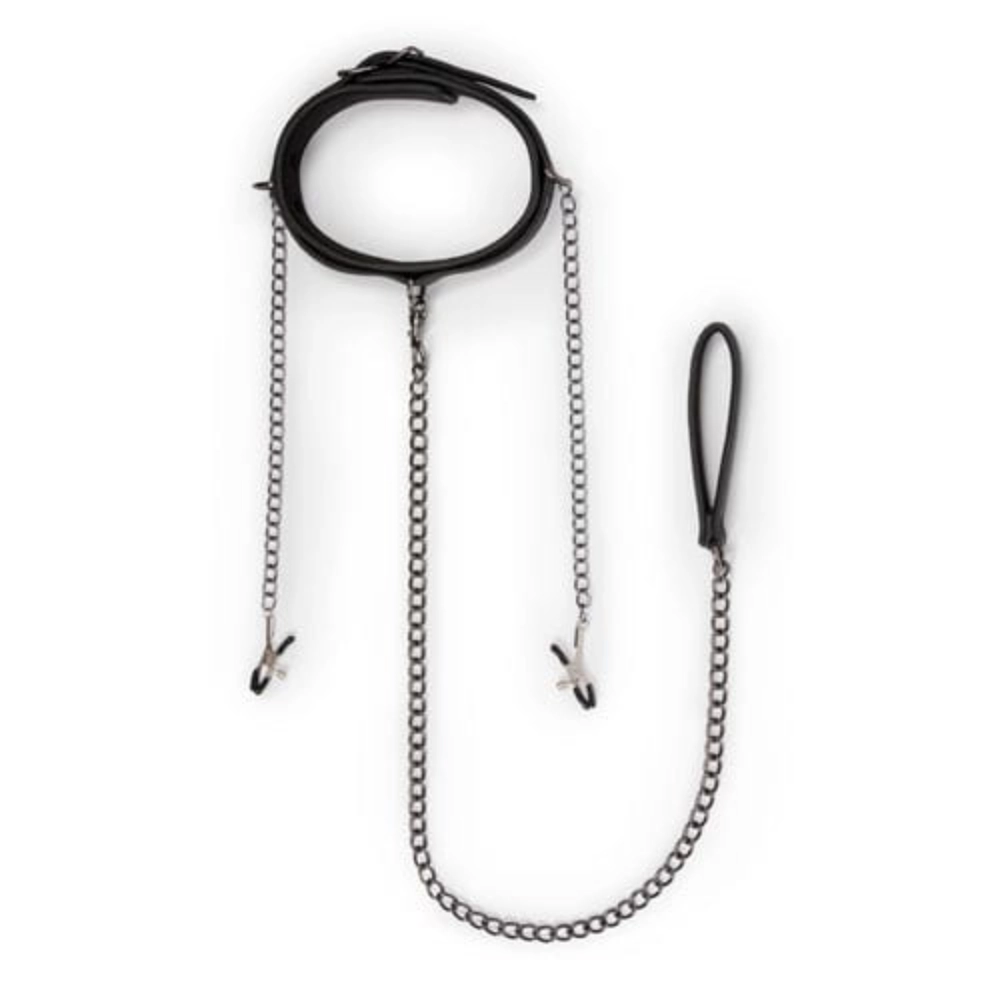 Easytoys Halsbänder Default Easytoys BDSM Halsband Lederhalsband mit Nippelketten diskret bestellen bei marielove