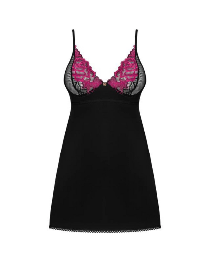 Obsessive - Rosenty Babydoll & String - Schwarz/Lila