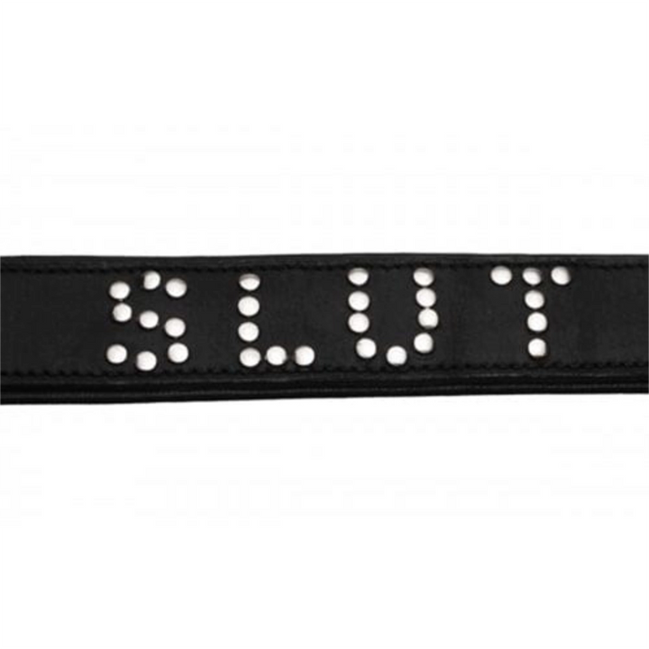 Strict Leather Halsbänder Strict Leather BDSM Halsband Halsband aus Leder mit SLUT-Schriftzug (aus Nieten) diskret bestellen bei marielove