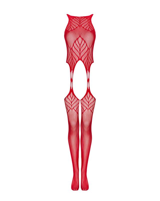 Netz-Body mit Strumpfhalter-Design - Rot